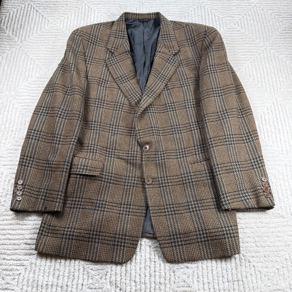 Bergdorf Goodman Blazer Men's 44 Reg Brown Plaid Baby Alpaca Wool Sport Coat VTG